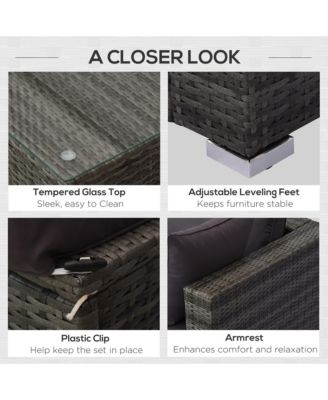 5pc Outdoor Wicker Furniture Set, Table, 3 Seats, Charcoal