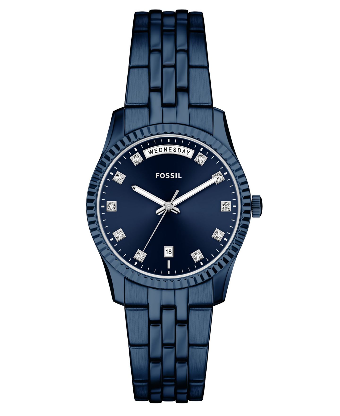 Женские часы Fossil Scarlette Day-Date Navy Stainless Steel 34mm — фото 1
