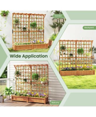 71 in Wooden Planter with Trellis and Hanging Roof, 3-in-1 Fir Wood Garden Station
