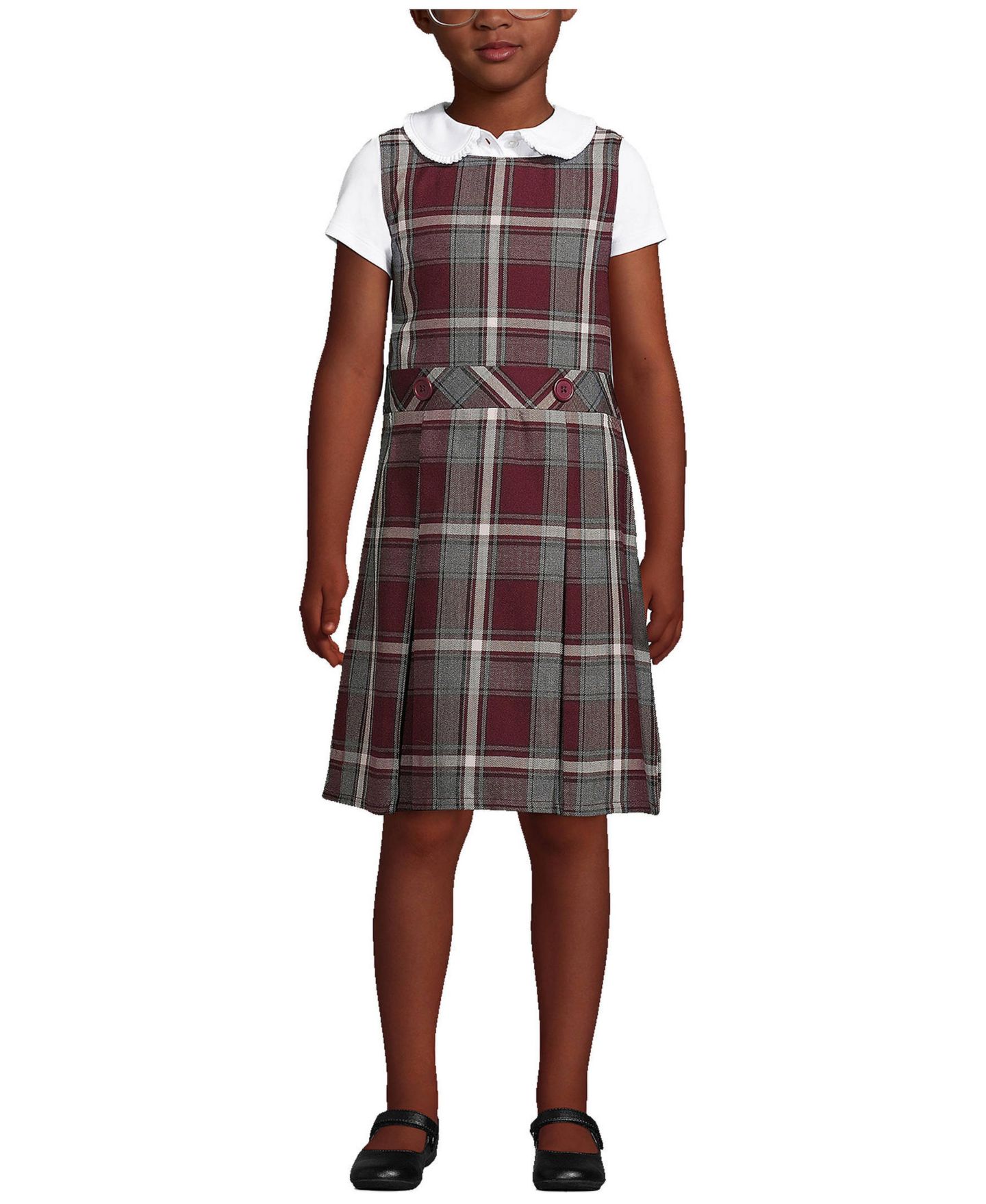 Платья Lands' End Plaid Jumper Top of Knee для девочек, цвет: Бордовый / Серый клетчатый — фото 5