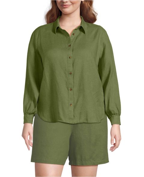 Женская рубашка Lands' End Plus Size Linen Long Sleeve Feminine, цвет: Artichoke
