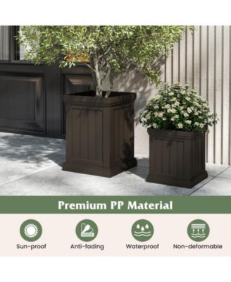 Square Plastic Planter Pots Set of 2 with Drainage Holes and Nesting Storage Design