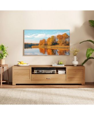 Farmhouse Rustic 71-Inch TV Stand with Cabinets and Drawer