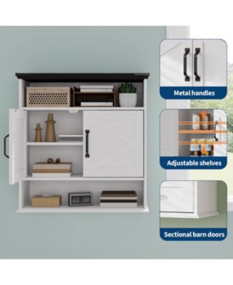 Bathroom Wall Cabinet - Medicine Cabinet with Barn Doors and Adjustable Shelf - Wall Cabinet for Bathroom, Kitchen, Laundry Room, Entryway
