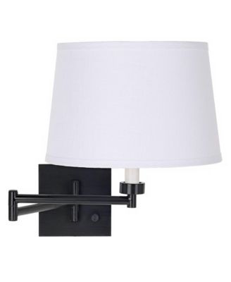 Modern Swing Arm Wall Lamp Espresso Plug-In Light Fixture  Linen Drum Shade for Bedroom Bedside Reading