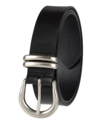 Women's Casual Leather Belt with Double Metal Loop Strap Keeper