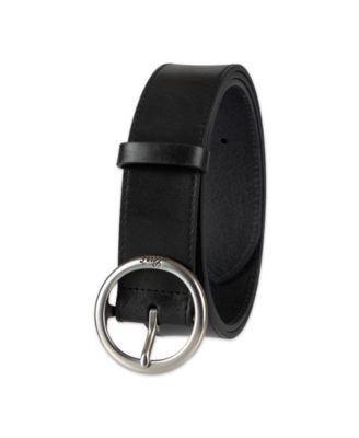 Women's Casual Suede and Leather Belt with Circular Center Bar Buckle
