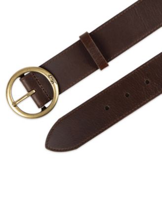 Women's Casual Suede and Leather Belt with Circular Center Bar Buckle