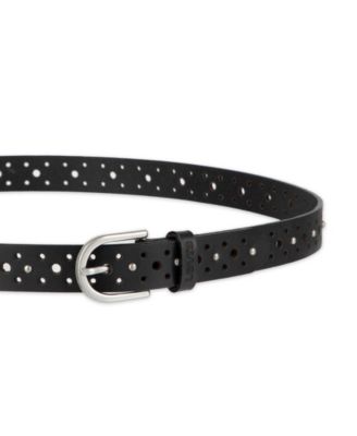 Women's Fully Adjustable Perforated and Studded Leather Jean Belt