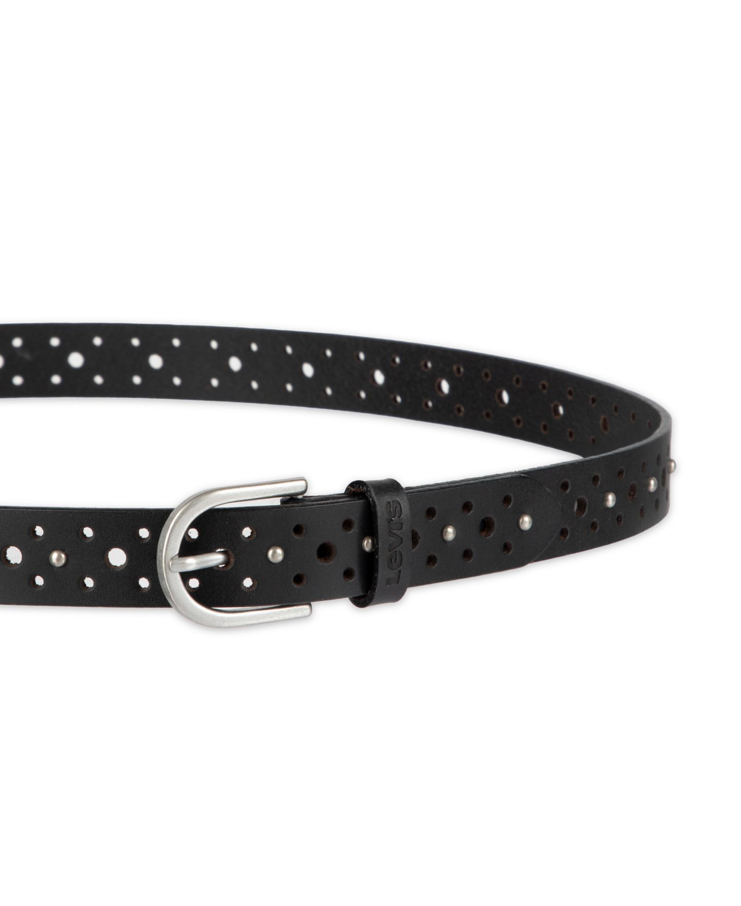 Женский ремень Levi's Fully Adjustable Perforated and Studded Leather Jean Belt, цвет: Чёрный / Серебряный — фото 3