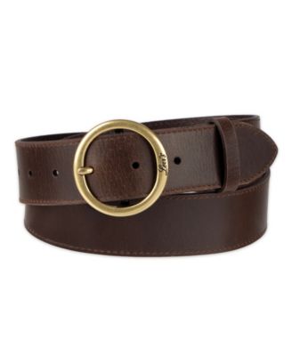 Women's Casual Suede and Leather Belt with Circular Center Bar Buckle