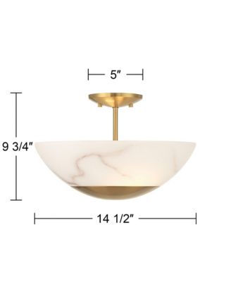 Monza 14 1/2"W Brass Faux Alabaster 2-Light Ceiling Light