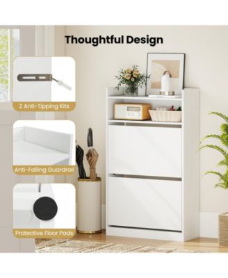 Shoe Storage Cabinet Hidden Shoe Rack with 2 Flip Drawers Adjustable and Removable Shelves