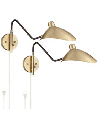 Colborne Mid Century Modern Swing Arm Wall Lamps Set of 2 Brass Plug-in Light Fixture Up Down Metal Shade for Bedroom Living Room