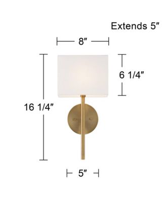 Modern Wall Light Sconces Set of 2 Warm Brass Hardwired 8" Fixture Linen Shade for Bedroom Living Room
