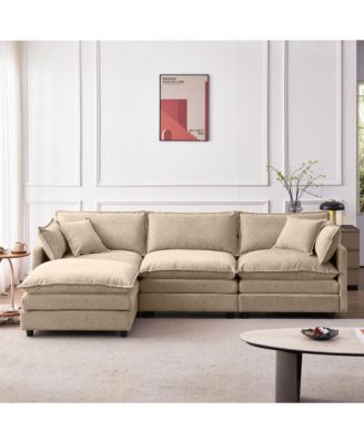 Modern Modular Sectional Sofa, 105" Convertible L Shape Chenille Couch, 3-Seater Sofa with Movable Footrest for Home Living Room