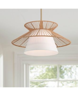 Aire 24" Mid Century Modern Pendant Chandelier Ceiling Light Fixture Dining Room Over Table Gold Finish Rope Fabric
