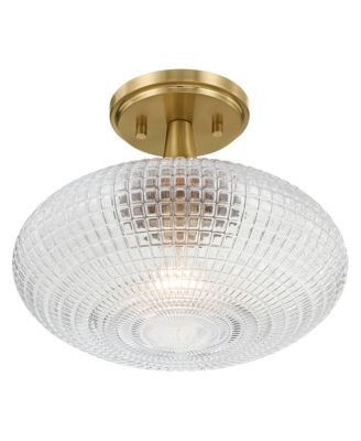 Possini Euro Voltri 12"W Warm Brass and Vintage Glass Ceiling Light