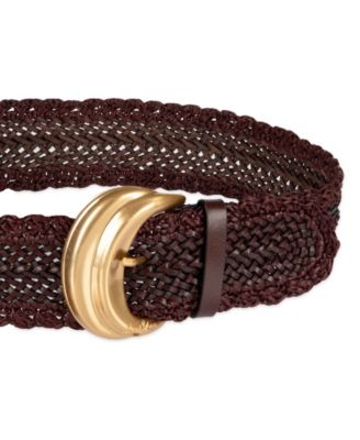 Women's Wide Width Leather and Raffia Braided Waist Belt