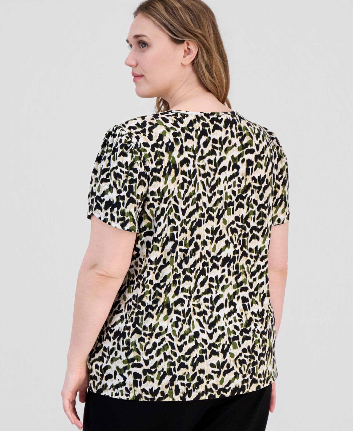 Plus Size Printed Tulip-Sleeve Top