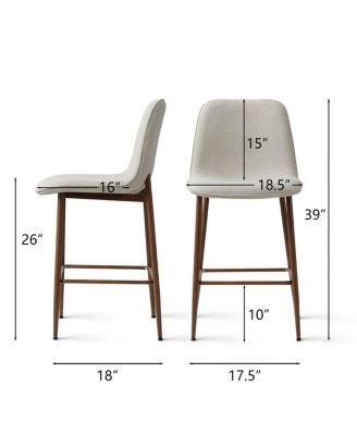 Set of 3 Upholstered Counter Height Stools with Metal Legs, 26" Seat Height
