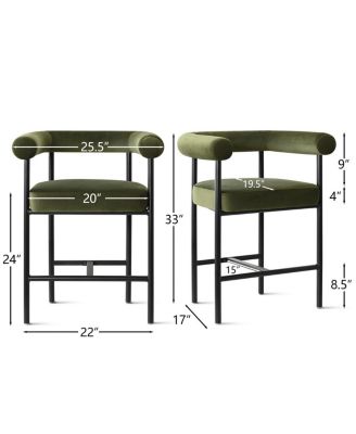 1 Piece Velvet Counter Height Stool with Arms Back and Metal Legs