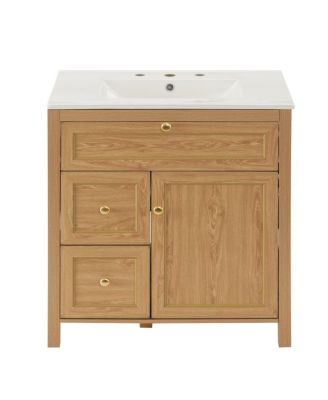 30 Inch Bathroom Vanity with Sink, Freestanding Wood Cabinet, Flip-Out and 2 Soft-Close Drawers