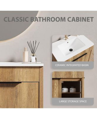 30 Inch Bathroom Vanity with Sink , Fluted 3D Panel Design, 2 Soft Close Drawers and Ceramic Top