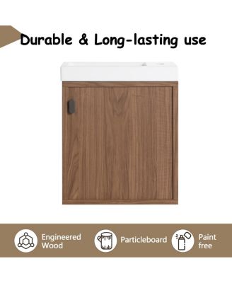 Wall Mounted Bathroom Vanity with Resin Sink, Modern Wood Cabinet and Soft Close Door, 18.5" Small Space Storage