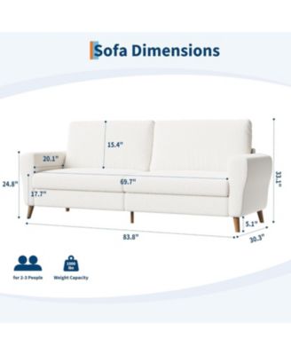 84 Inch Modern Sofa Couch, Large 3-Seater Sofa with Streamlined Armrests, PU Leather Loveseat Wood Feet, Comfy Couch for Living Room, Apartment