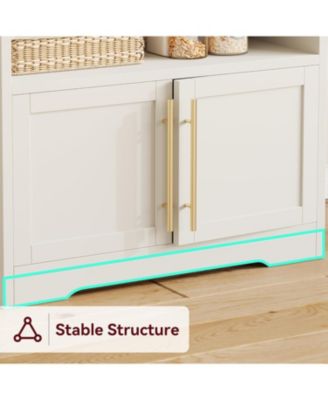 Microwave Stand Bakers Rack Cabinet, Farmhouse Bakers Rack with Power Outlet with Thickened Counter, Freestanding Small Kitchen Bakers Rack