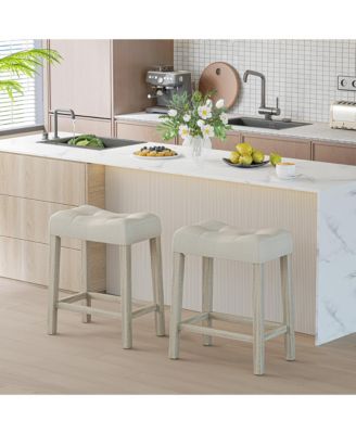 Bar Stools Set of 4 w/ Footrest Rubber Wood Frame for Kitchen Island