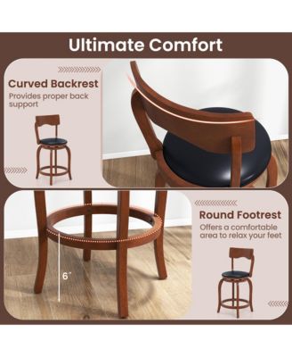 Swivel Bar Stools Set of 4 w/ Rubber Wood Frame Upholstered Seat Footrest