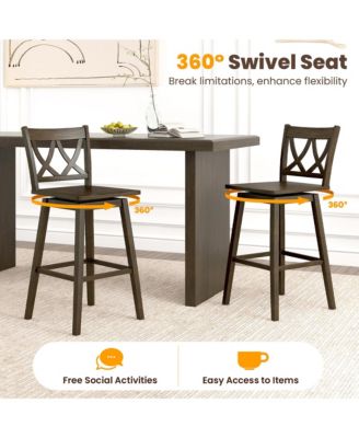  Bar Stool Set of 4 w/Rubber Wood Frame Swivel Seat Ergonomic Backrest