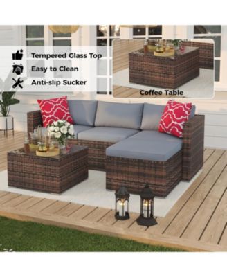 Patio Furniture Set, Outdoor Glass Table and Cushions with Rattan Wicker Chairs, Patio Furniture Set for Porch, Balcony, Backyard