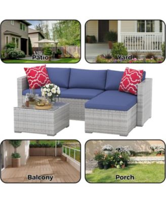 Patio Furniture Set, Outdoor Glass Table and Cushions with Rattan Wicker Chairs, Patio Furniture Set for Porch, Balcony, Backyard