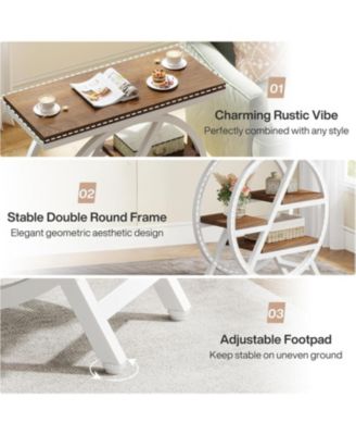 3-Tier End Table Set of 2, Narrow Sofa Side Table with Storage, Industrial Nightstand with Geometric Metal Frame