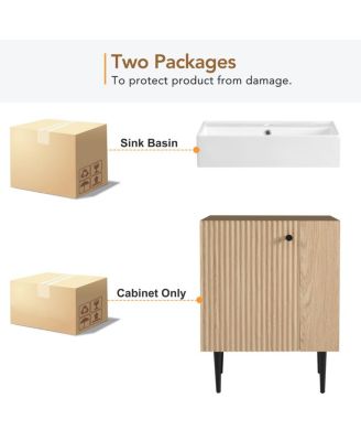 Freestanding Bathroom Vanity with Ceramic Sink, Side Storage Cabinet, Soft Close Door for Small Spaces