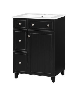 Bathroom Vanity Cabinet with Ceramic Sink, 2 Drawers and Door, Compact Storage for Small Spaces