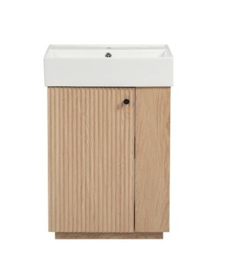 Bathroom Vanity with Ceramic Sink, MDF Cabinet, Soft Close Door and Tissue Holder for Small Spaces