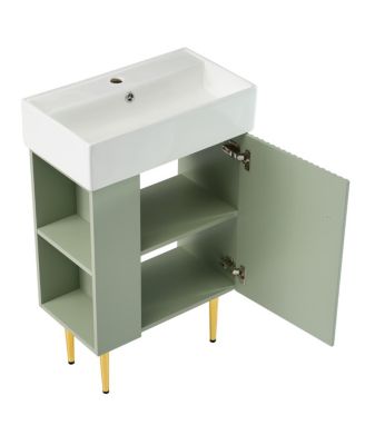 Freestanding Bathroom Vanity with Ceramic Sink, Side Storage Cabinet, Soft Close Door for Small Spaces