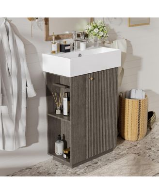 Bathroom Vanity with Ceramic Sink, MDF Cabinet, Soft Close Door and Tissue Holder for Small Spaces