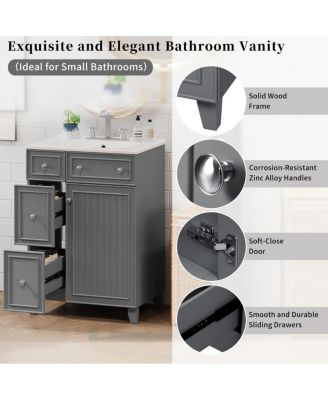Bathroom Vanity Cabinet with Ceramic Sink, 2 Drawers and Door, Compact Storage for Small Spaces