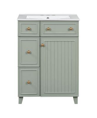 Bathroom Vanity Cabinet with Ceramic Sink, 2 Drawers and Door, Compact Storage for Small Spaces