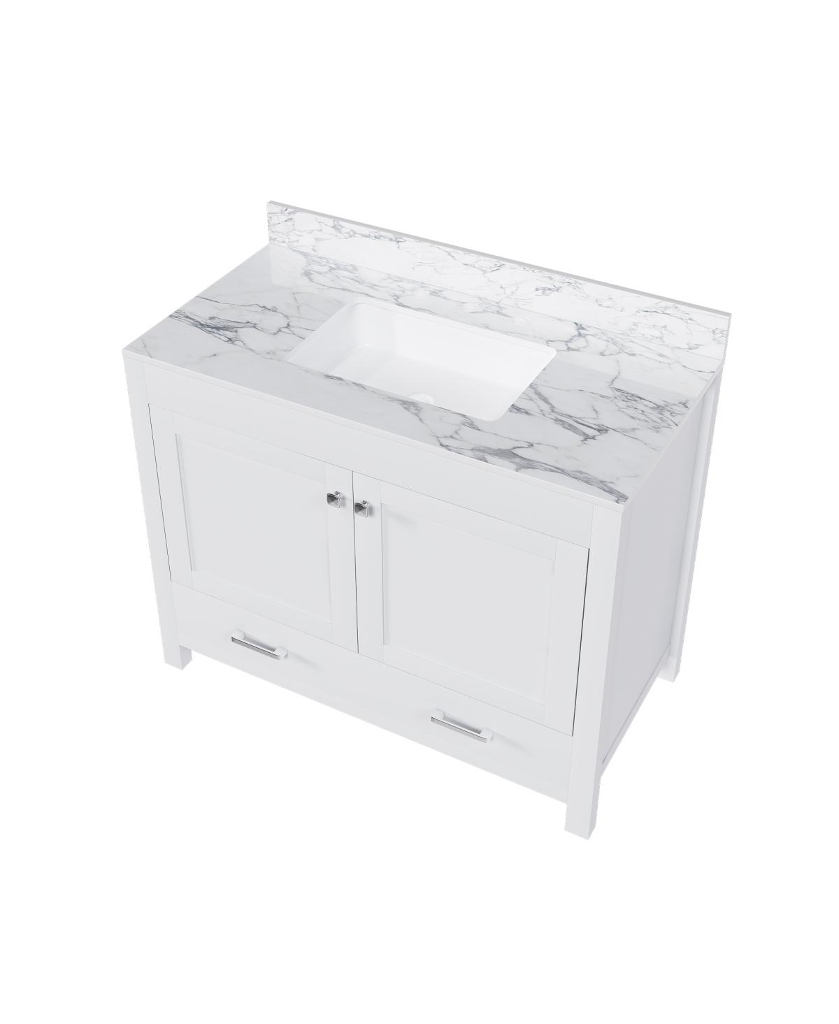 Sillysis Bathroom Vanity with Sintered Stone Carrara Top, Large Storage Drawer and Soft Close Doors
