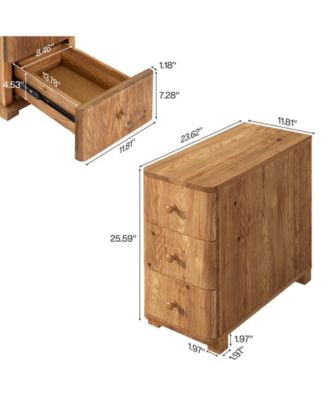 Solid Wood Nightstand with 3 Drawers, Narrow Farmhouse Bedside Table