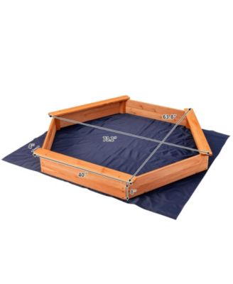 Kids Hexagon Wooden Sandbox with Cedar Seat Boards