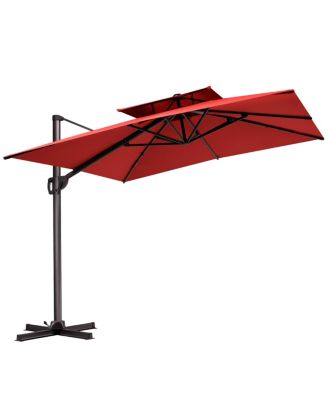 Outdoor Patio Double Top 9x11FT Aluminum Cantilever Umbrella 360degree(s) Rotation