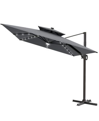 Outdoor Patio  Aluminum Double Canopy LED Solar Lights Cantilever Umbrella