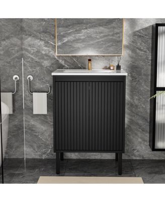 24" Bathroom Vanity with Sink, Floor Standing or Wall Mounted, Large Storage Waterproof Cabinet for Small Bathroom